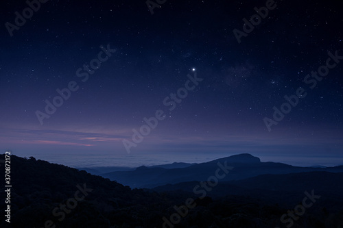 Stars and Milky Way in the dark night sky on the mountains of northern Thailand. © Anon