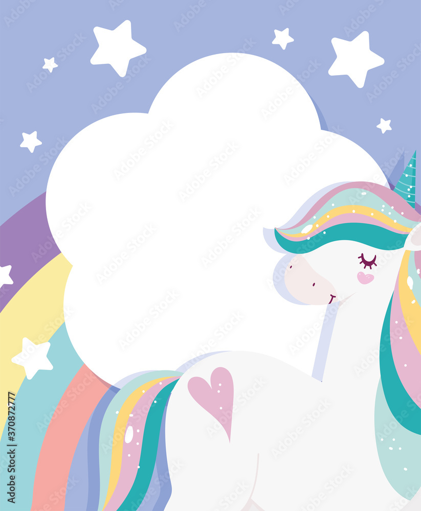 white unicorn magic fantasy cartoon rainbow cloud stars decoration
