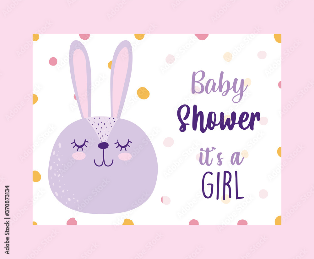 baby shower, cute bunny head animal cartoon, its a girl theme invitation card