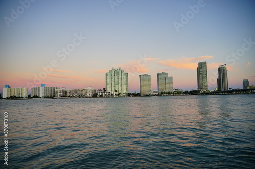 Miami downtown and beach at sun set	