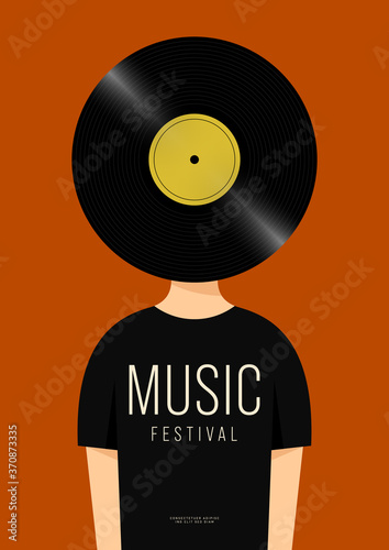 Music poster design template background with vinyl record vintage retro style