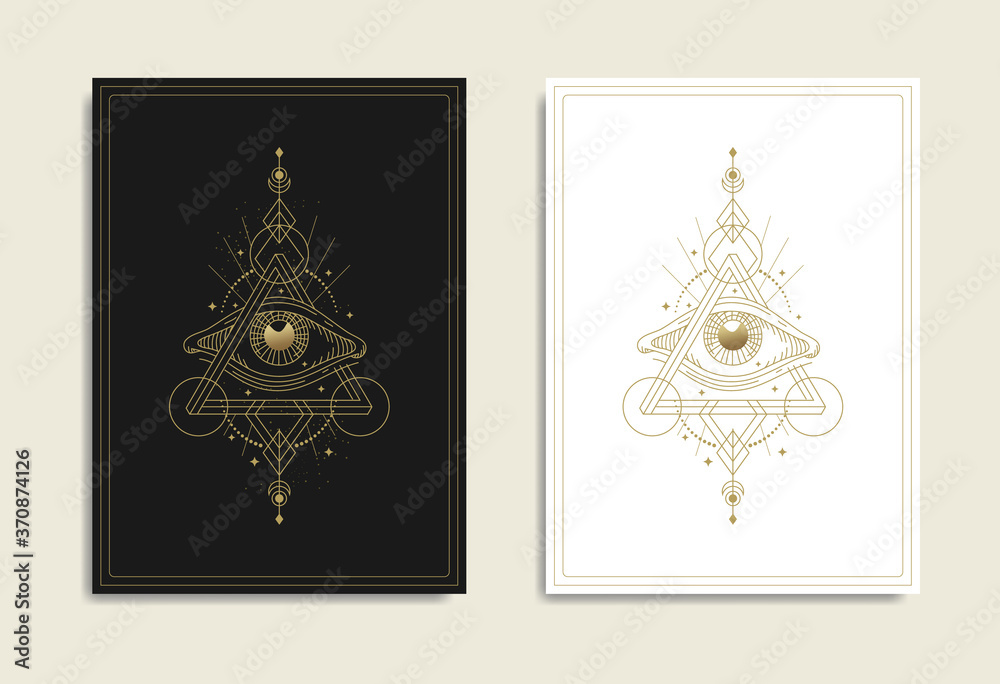 Eye of Providence with impossible Triangle, Penrose Triangle, Sacred Geometry. Masonic, All seeing eye, New World Order, religion, spirituality, occultism, tattoo, tarot. Isolated vector.