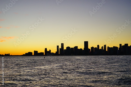 Miami downtown and beach at sun set 