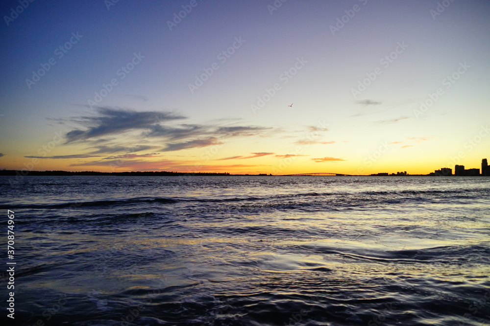 Miami downtown and beach at sun set	