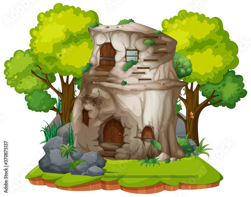 Isolated stone house on white background