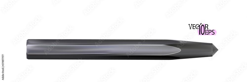 Centre punch, locksmith tool black, modern steel realistic. Blued work instrument isolated on white background. Vector illustration. Centre punch, locksmith tool black, modern steel realistic. Blued work instrument isolated on white background. Vector illustration.