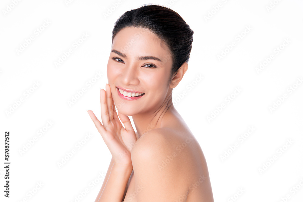 Beautiful Young asian Woman with Clean Fresh Skin, on white background, Face care, Facial treatment, Cosmetology, beauty and spa, Asian women portrait Beautiful Young asian Woman with Clean Fresh Skin, on white background, Face care, Facial treatment, Cosmetology, beauty and spa, Asian women portrait