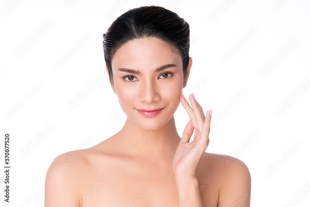 Beautiful Young asian Woman with Clean Fresh Skin, on white background, Face care, Facial treatment, Cosmetology, beauty and spa, Asian women portrait