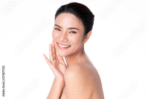 Beautiful Young asian Woman with Clean Fresh Skin, on white background, Face care, Facial treatment, Cosmetology, beauty and spa, Asian women portrait © kitthanes
