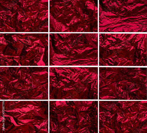 A large new year's collage of 12 photos of a red background. Festive Collage of red background with white frames.