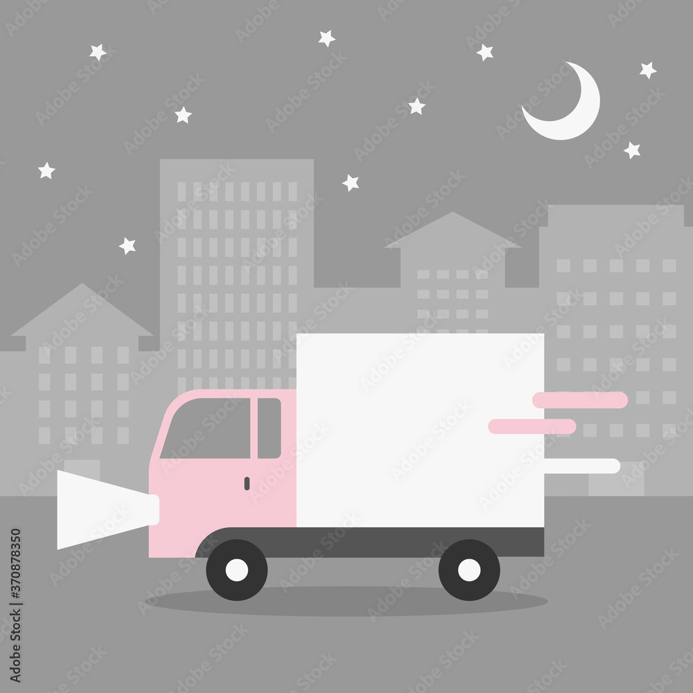 Shipping truck at night vector illustration.