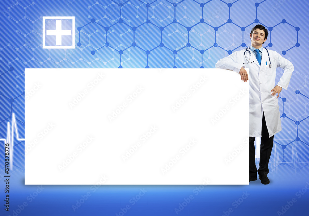 Doctor with banner Doctor with banner