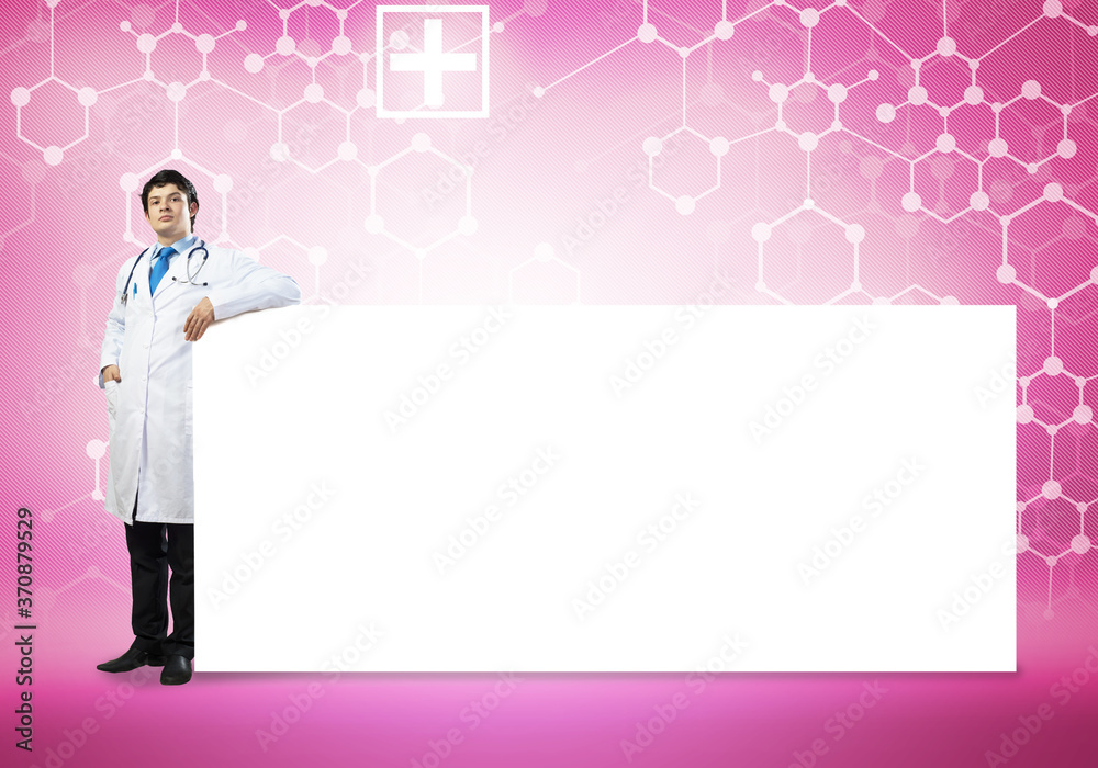 Doctor with banner Doctor with banner