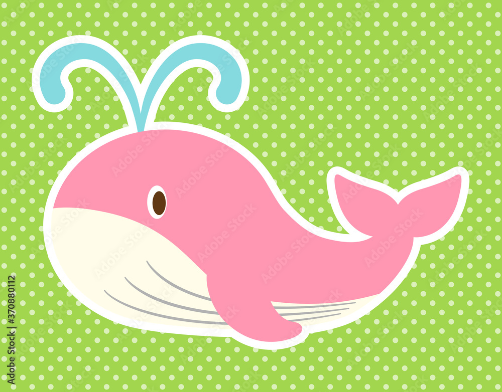 かわいいピンククジラのイラスト【白フチ】 かわいいピンククジラのイラスト【白フチ】