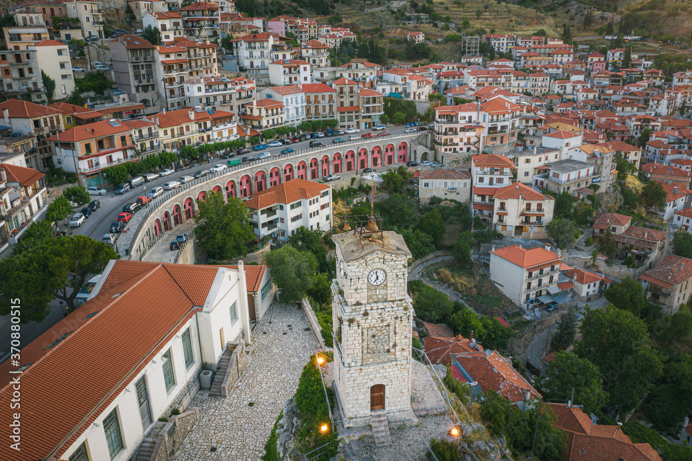 Clock tower at the town of Arachova in Greece