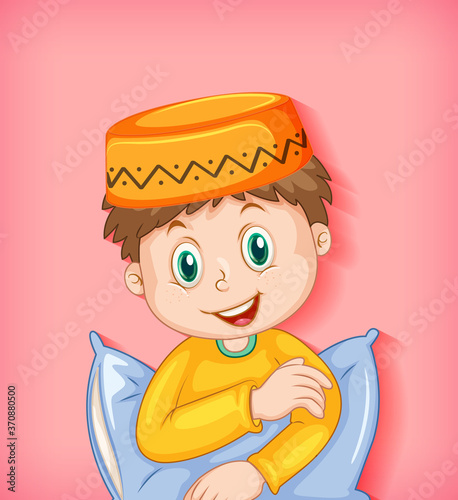 Male muslim cartoon character with pillow