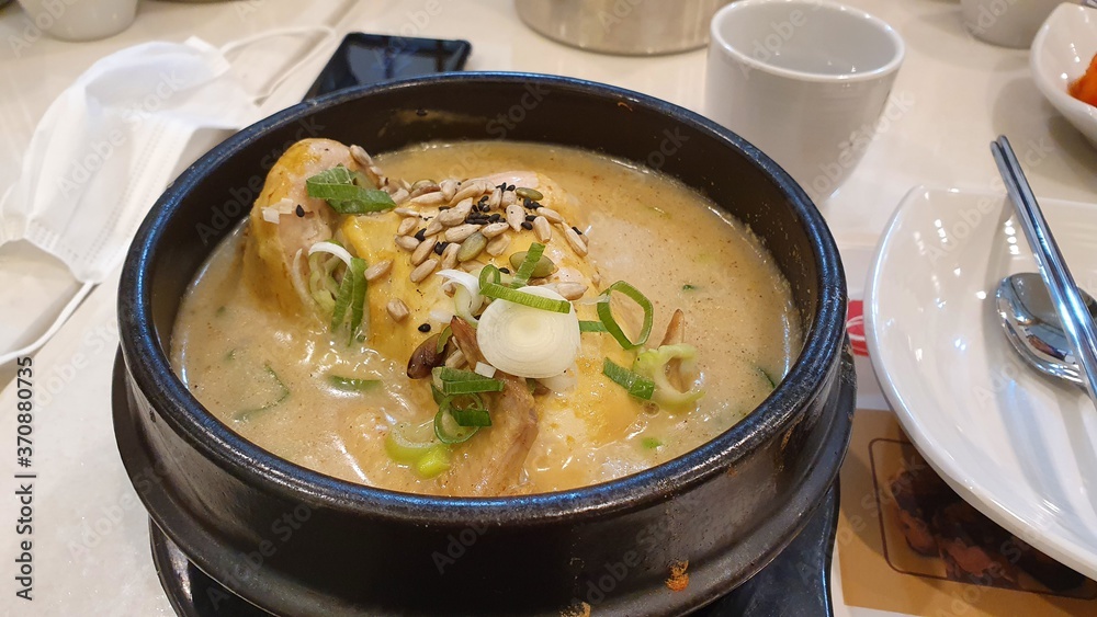 Traditional Korean chicken soup for winter. A healthy food.