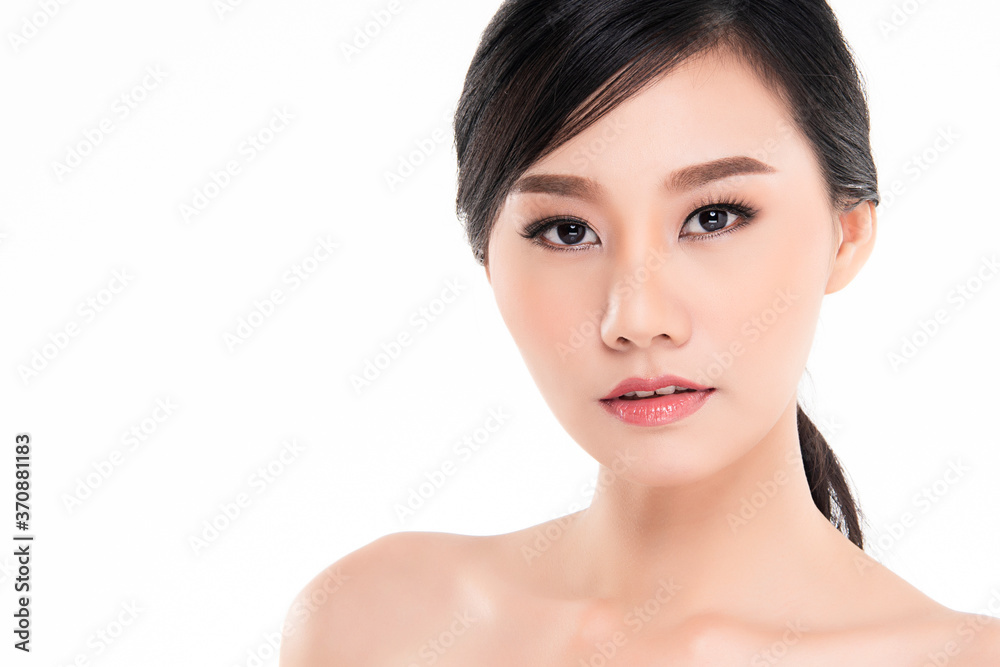 Beautiful Young asian Woman with Clean Fresh Skin, on white background, Face care, Facial treatment, Cosmetology, beauty and spa, Asian women portrait