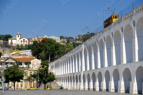 Brazil Rio de Janeiro - Lapa Arches - Arcos da Lapa and Tram Santa Teresa Tramway