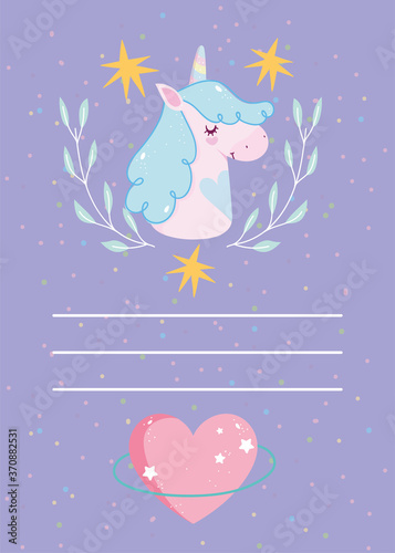 happy birthday unicorn stars floral heart cartoon invitation card