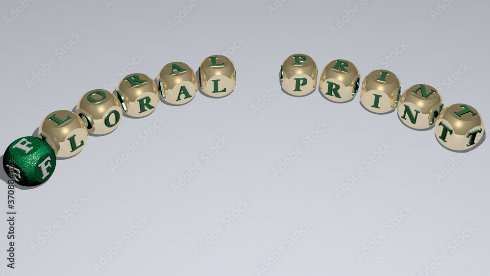 floral print text of dice letters with curvature. 3D illustration. background and pattern floral print text of dice letters with curvature. 3D illustration. background and pattern