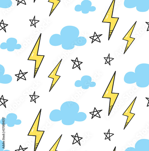 cute seamless background, suitable for fabric pattern, thunder, star and cloud