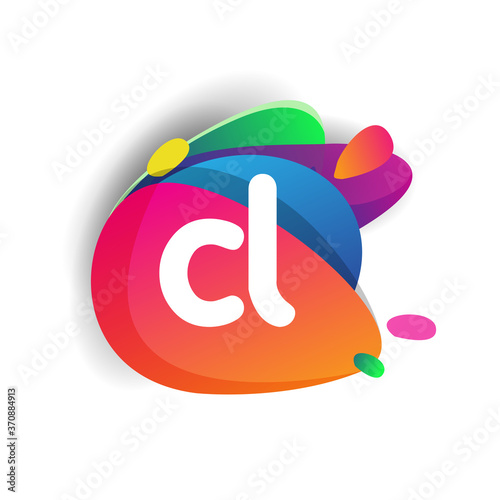 Letter CL logo with colorful splash background, letter combination logo design for creative industry, web, business and company.