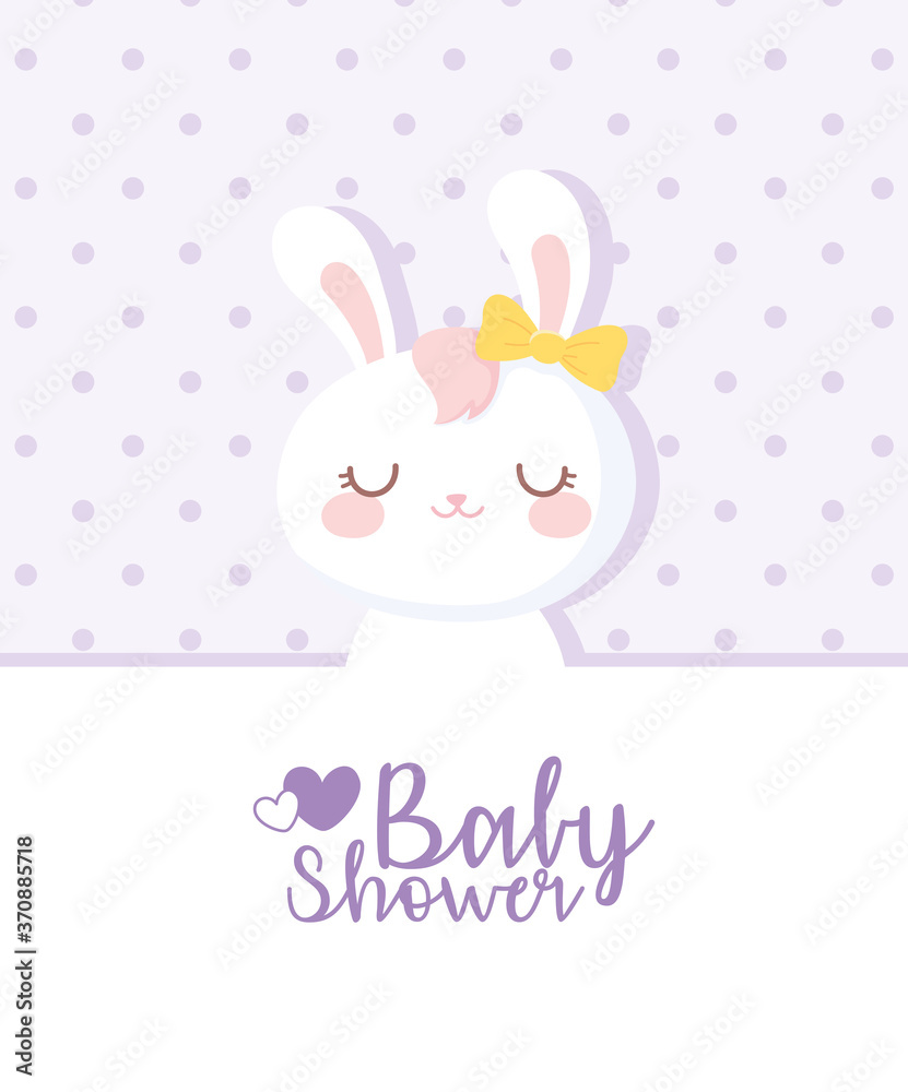 baby shower, white rabbit girl, welcome newborn celebration card