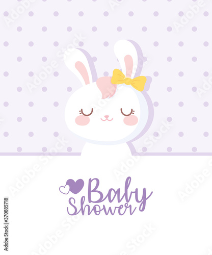 baby shower, white rabbit girl, welcome newborn celebration card