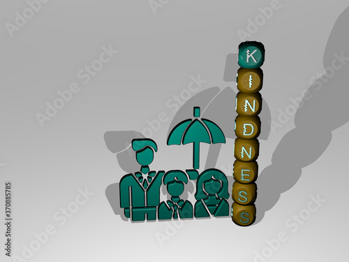 KINDNESS text beside the 3D icon. 3D illustration. concept and care