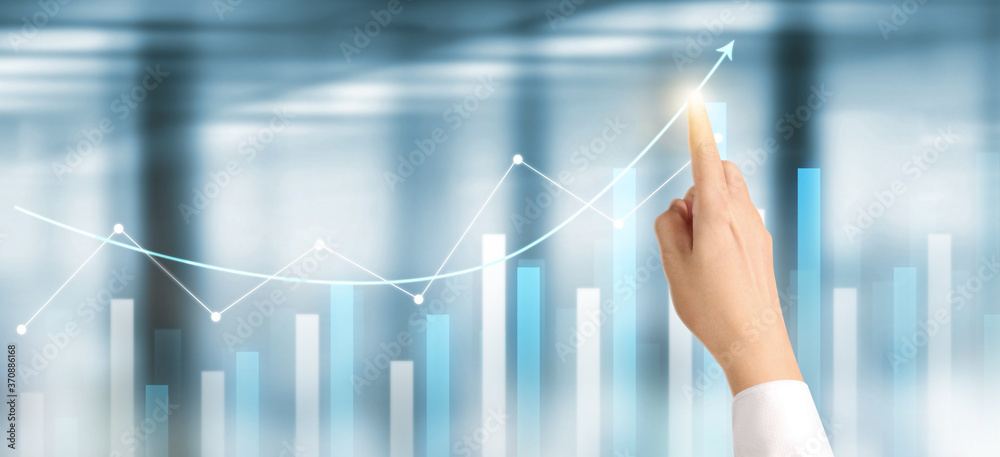 Businessman plan graph growth increase of chart positive indicators in his business Businessman plan graph growth increase of chart positive indicators in his business