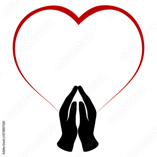 vector logo of praying hands with heart symbol.