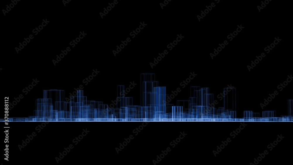 Obraz premium Abstract city 3d rendering with lines and digital elements