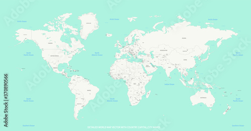 Detailed world Map Vector with Country,Capital,City Names.