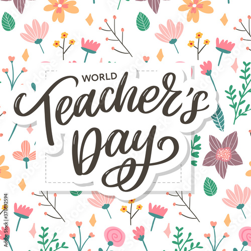 Happy Teacher's day inscription. Greeting card with calligraphy. Hand drawn lettering. Typography for invitation, banner, poster or clothing design. Vector quote.