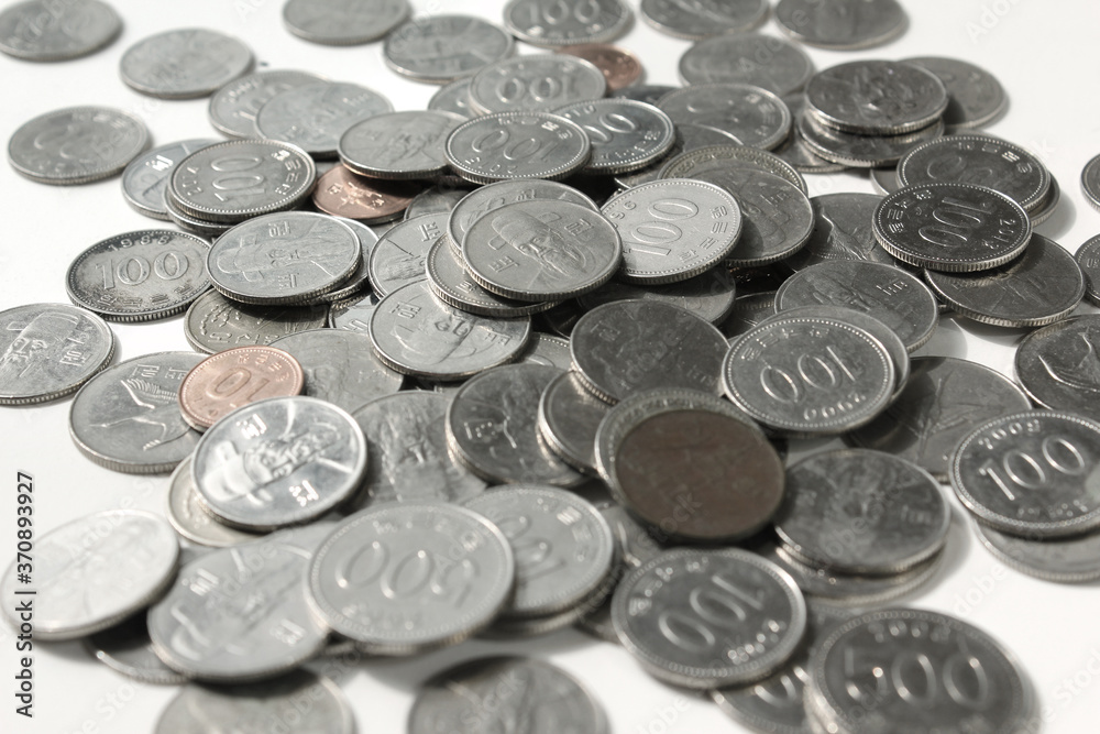 won Korean coins isolated on white background. won Korean coins isolated on white background.
