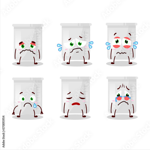 Science bottle cartoon character with sad expression