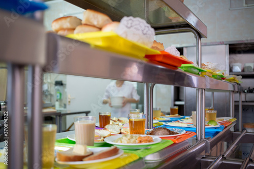 School cafeteria, waiting for children for lunch.