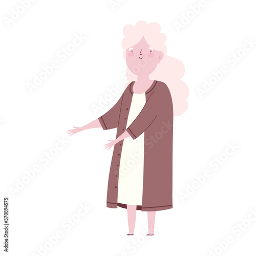 elderly woman grandma long hair cartoon character isoated icon design