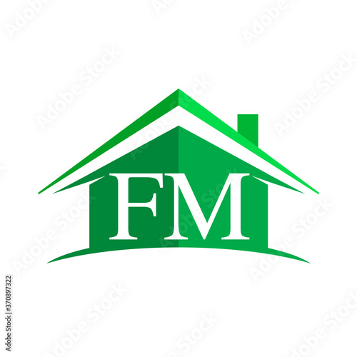 initial logo FM with house icon and green color, business logo and property developer