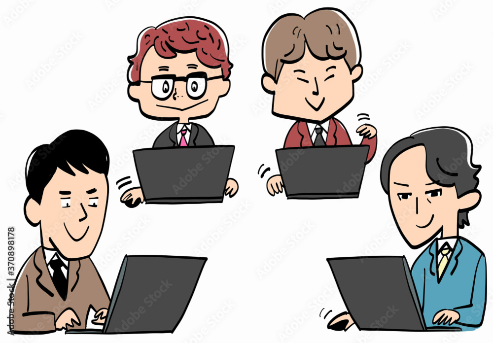 A computer and four patterns of businessmen. A computer and four patterns of businessmen.
