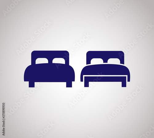 Twin bed icon with soft blanket and pillows. Isolated vector sign. Bedroom spictogram