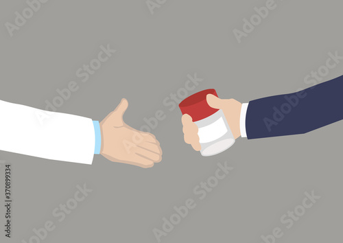 Doctor give patient an urine test cup.