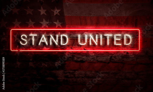 Stand United USA Neon Sign Art On Brick With American Flag