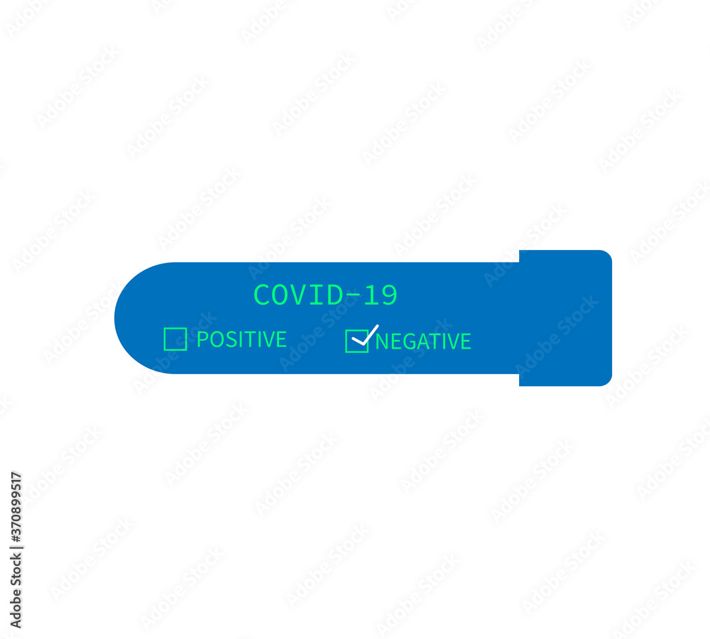 Test tube with blood sample for COVID-19, Coronavirus test.negative test result Coronavirus Covid-19. Vector illustration. Test tube with blood sample for COVID-19, Coronavirus test.negative test result Coronavirus Covid-19. Vector illustration.