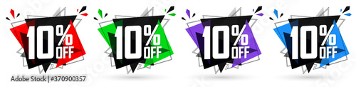 Set Sale 10% off banners, discount tags design template, promo app icons, vector illustration