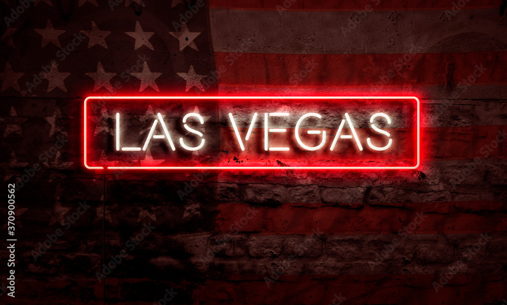 Las Vegas Neon Sign On Brick American Flag Las Vegas Neon Sign On Brick American Flag