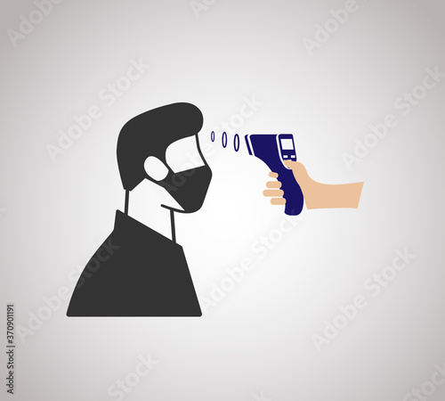 Body temperature check use gun scanner digital thermometer icon.or contactless infrared thermometer for covid-19 outbreak. Illustration showing body temperature check icon. vector in white background.