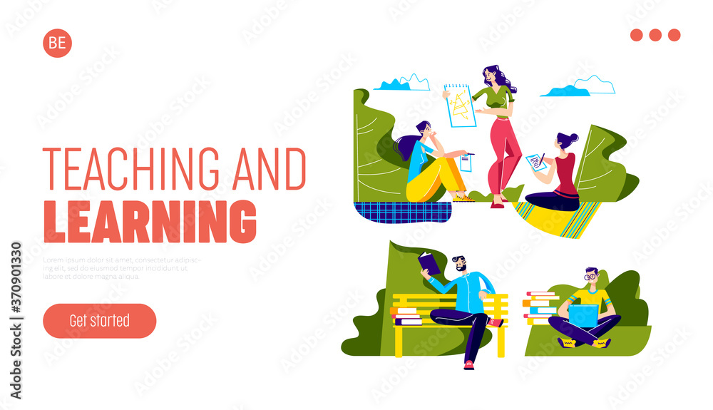 Teaching and learning landing page for education website. Remote education and elearning concept