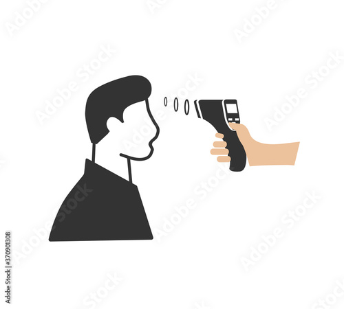 Body temperature check use gun scanner digital thermometer icon.or contactless infrared thermometer for covid-19 outbreak. Illustration showing body temperature check icon. vector in white background.